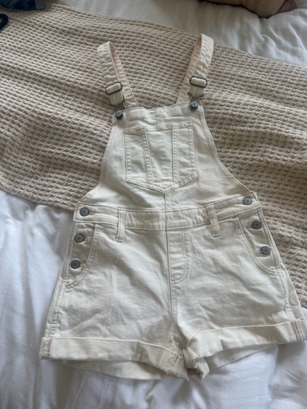 Old Navy Cream Short Denim Overalls - Size XS